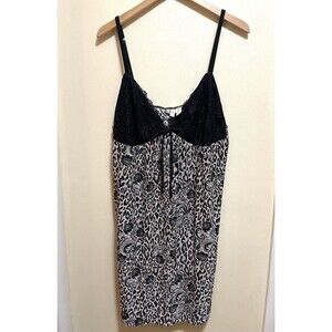 Woman Babydoll Nightie 1X Animal Print Lingerie Chemise Black Lace Sexy Romantic